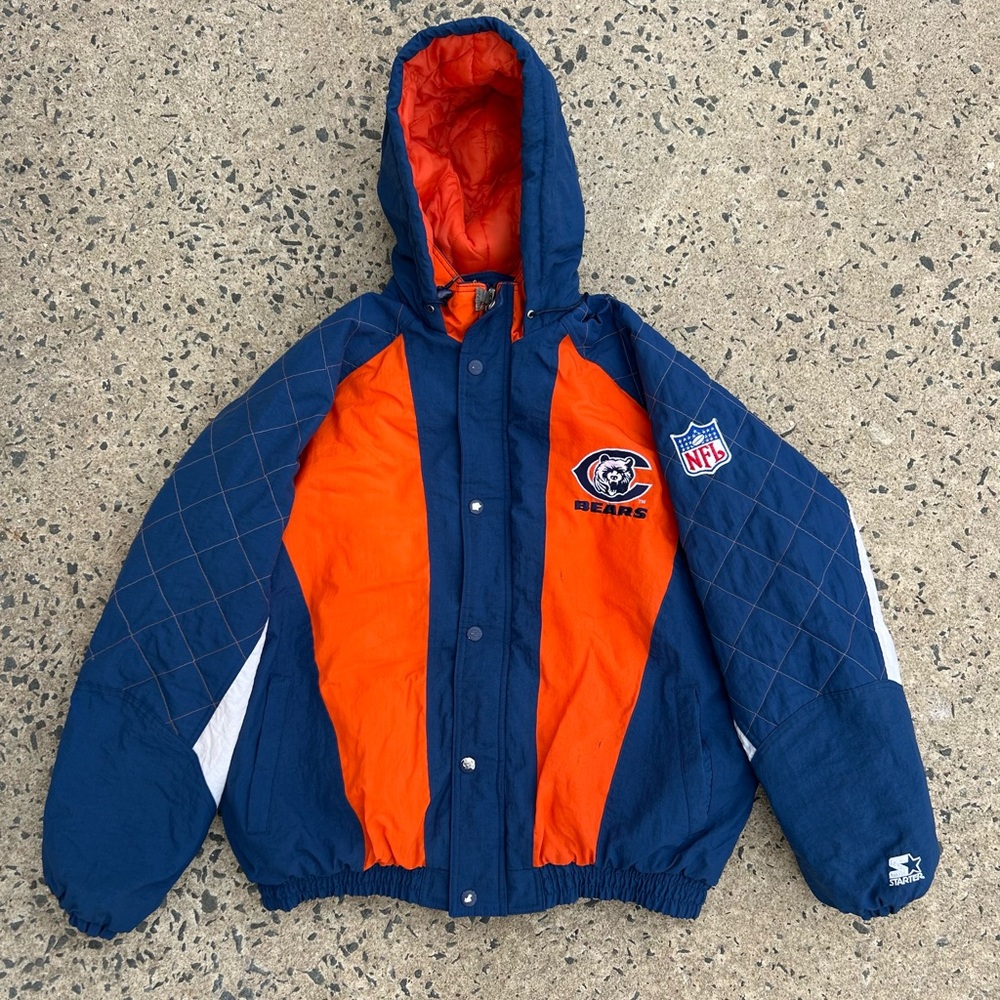 VTG 90’s Starter Chicago Bears NFL Hooded Puffer Jacket Coat Large XL PRO LINE